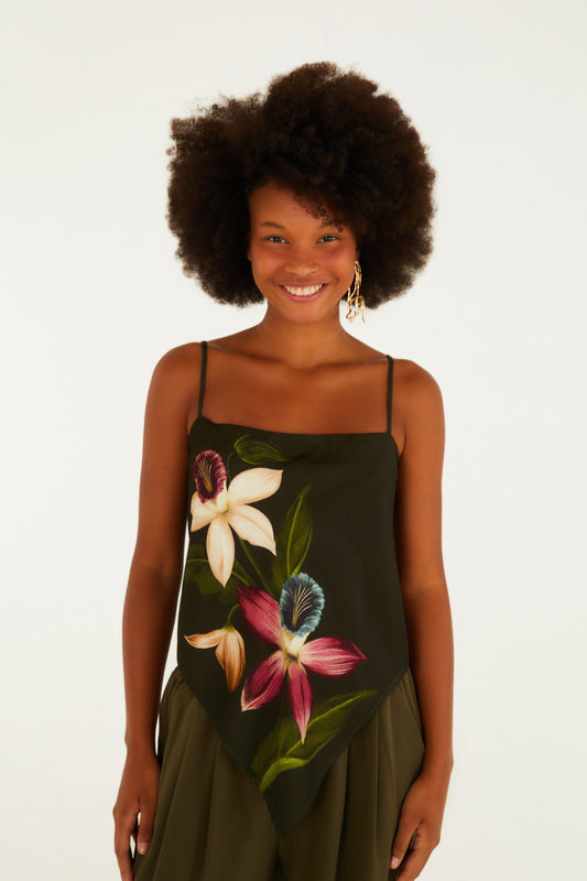 Blusa Lenço Estampada Maxi Orquídea