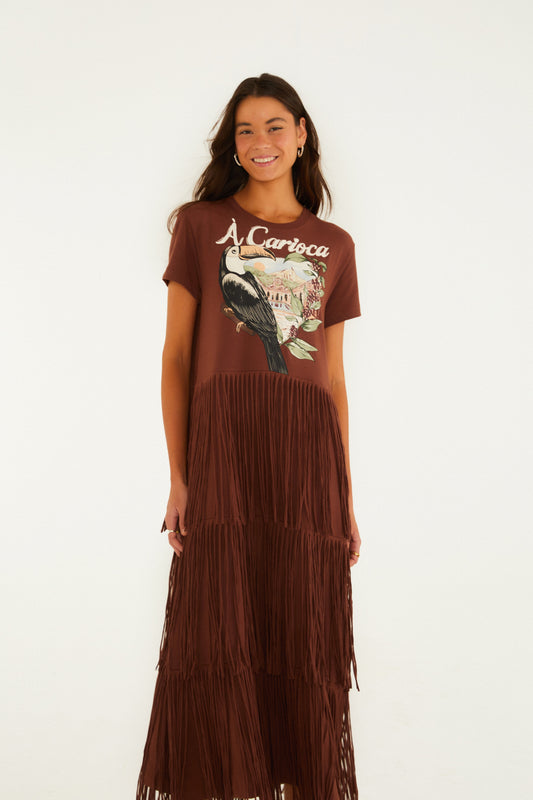 Vestido Franjas Estampado Tucano Carioca