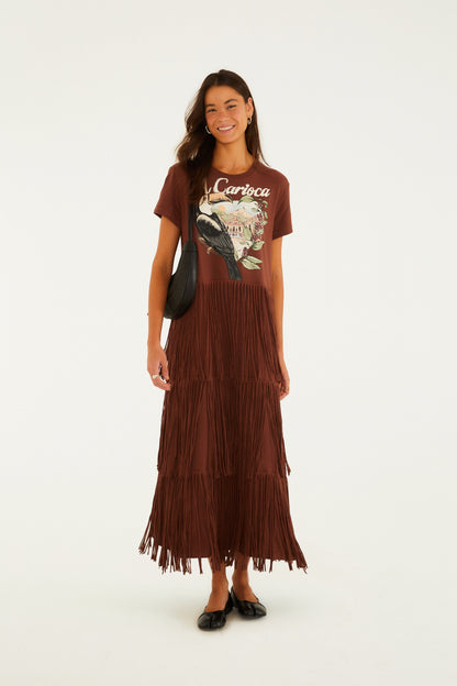 Vestido Franjas Estampado Tucano Carioca