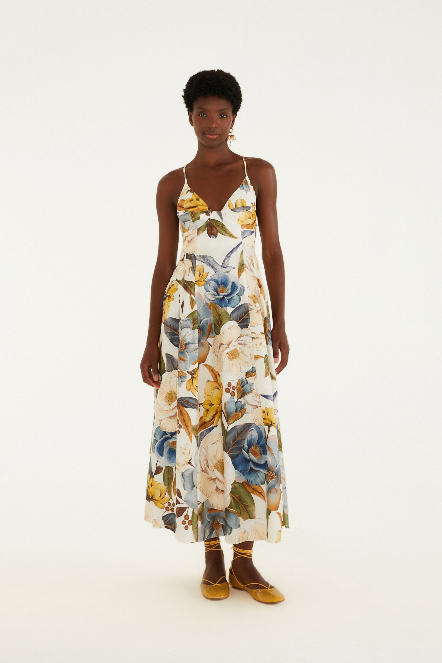Vestido Largo Alça Estampado Jardim Guanabara