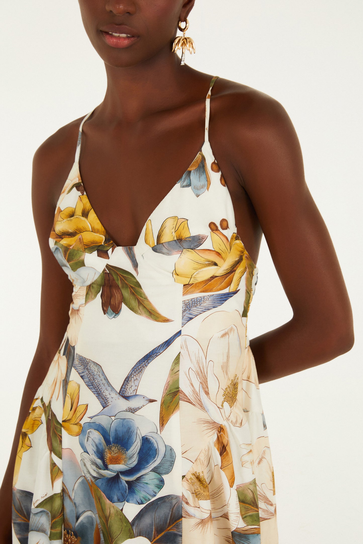 Vestido Largo Alça Estampado Jardim Guanabara