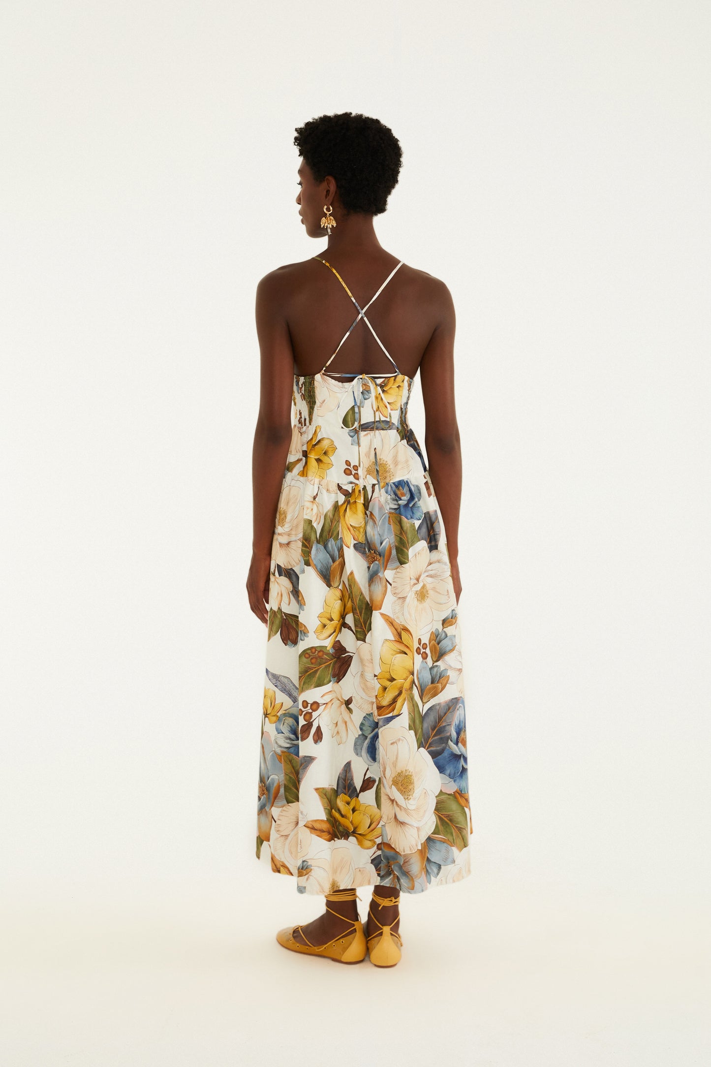 Vestido Largo Alça Estampado Jardim Guanabara
