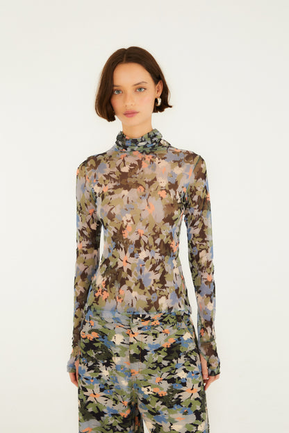 Blusa Tule Estampada Jardim De Flor