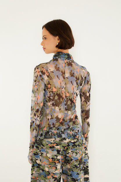 Blusa Tule Estampada Jardim De Flor