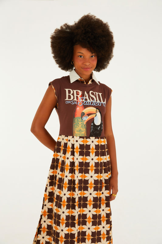 Vestido Midi Estampado Brasil Saideira