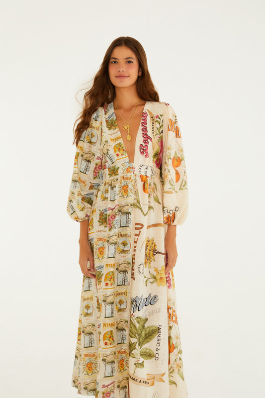 Vestido Mangas Estampado Selos Do Brasil