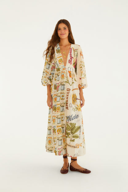 Vestido Mangas Estampado Selos Do Brasil