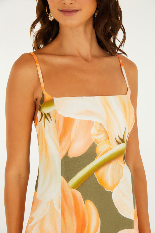 Vestido Corto Alças Estampado Amarilis