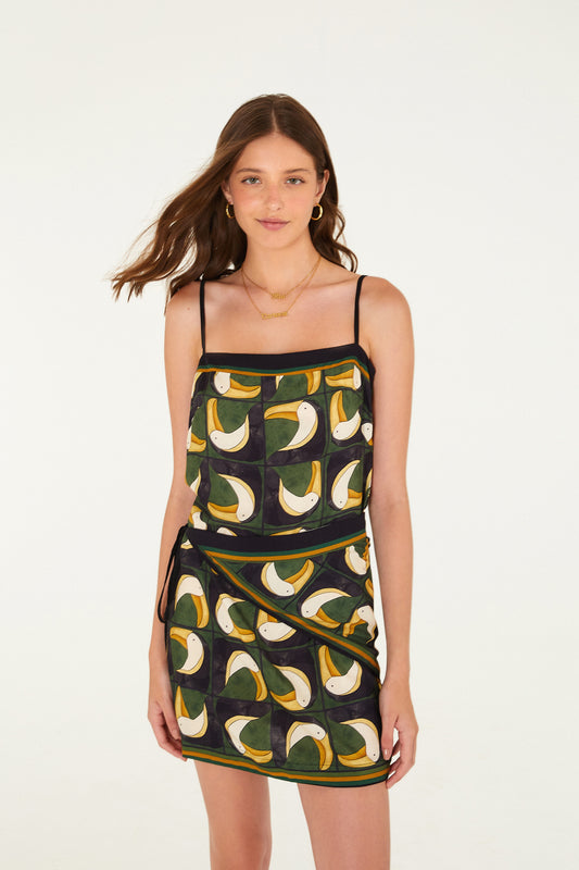 Vestido Corto Alcinha Estampado Tuca Tropical Mini