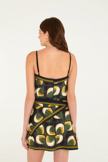 Vestido Corto Alcinha Estampado Tuca Tropical Mini