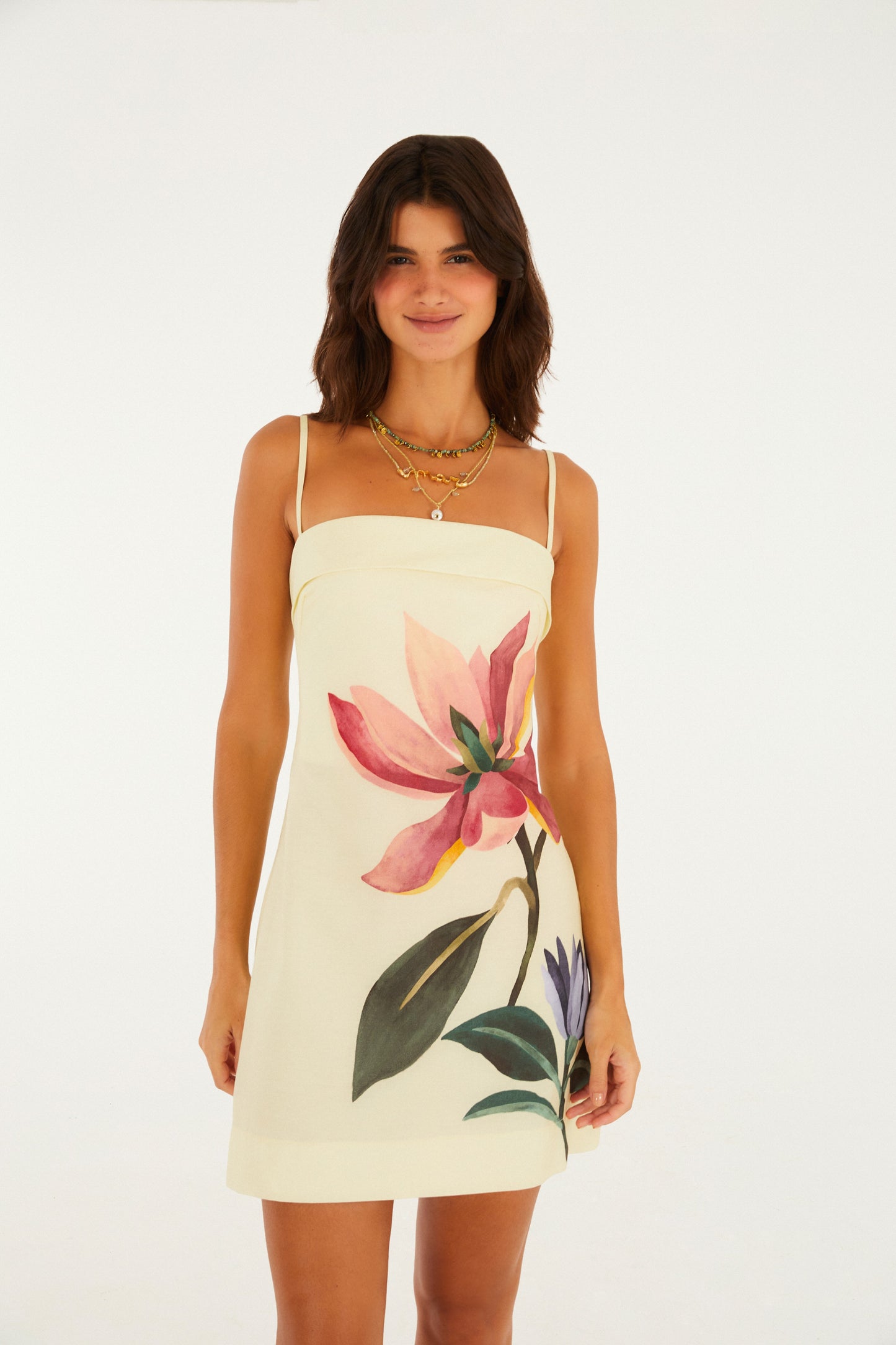 Vestido Corto Tirante Fino Estampado Chita Pintada
