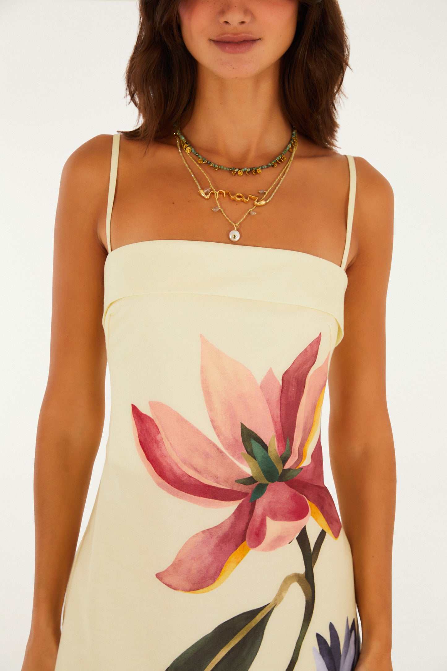 Vestido Corto Tirante Fino Estampado Chita Pintada