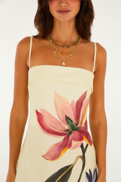 Vestido Corto Tirante Fino Estampado Chita Pintada