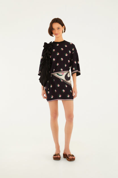 Vestido Camiseta Estampado Poá Ararinha