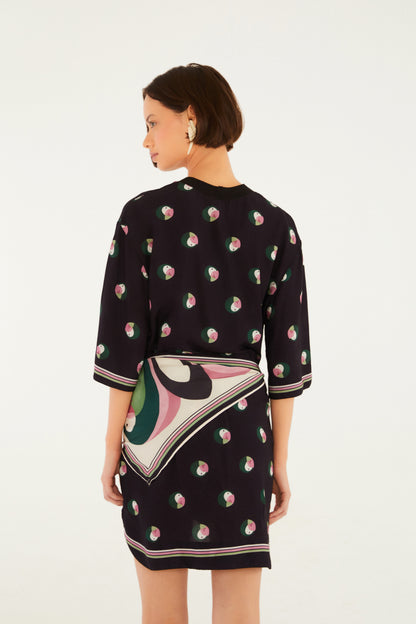 Vestido Camiseta Estampado Poá Ararinha