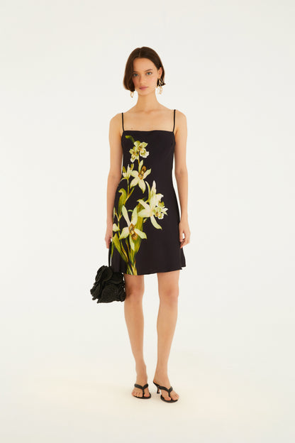 Vestido Corto Estampado Floral Orquídea