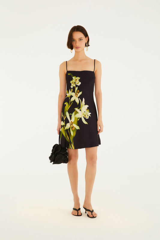 Vestido Corto Estampado Floral Orquídea