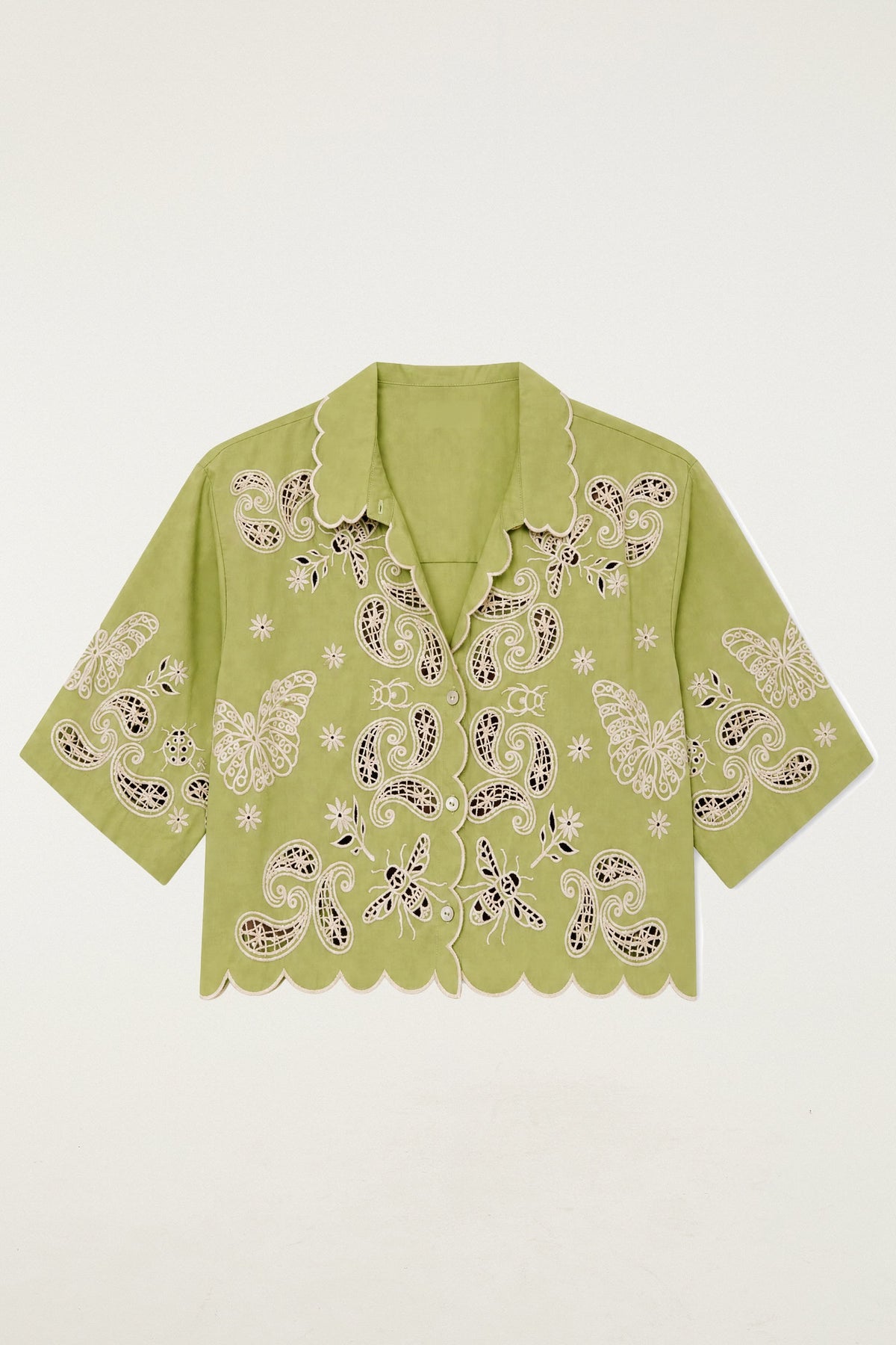 Camisa Bordada Bandanas Jardim Verde Arruda