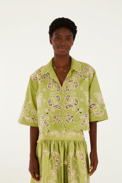 Camisa Bordada Bandanas Jardim Verde Arruda