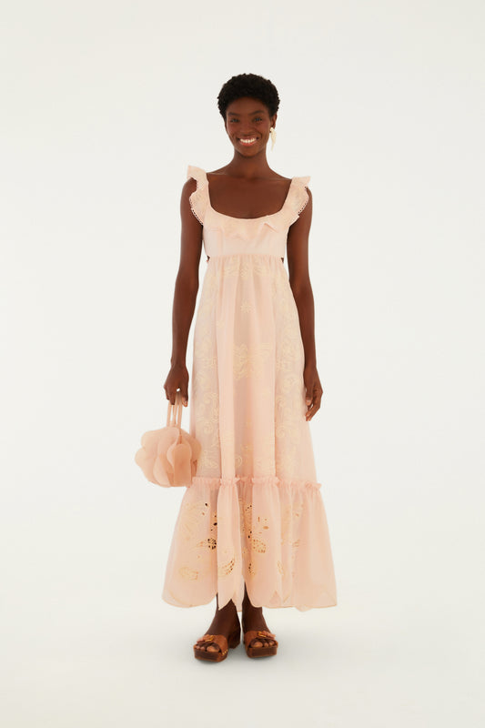 Vestido Bordado Bandanas de Flor Rosa Petra
