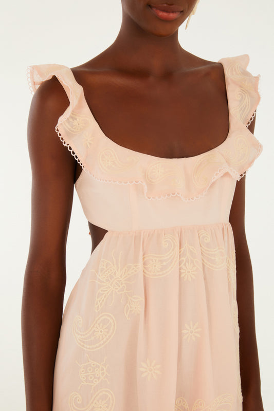 Vestido Bordado Bandanas de Flor Rosa Petra