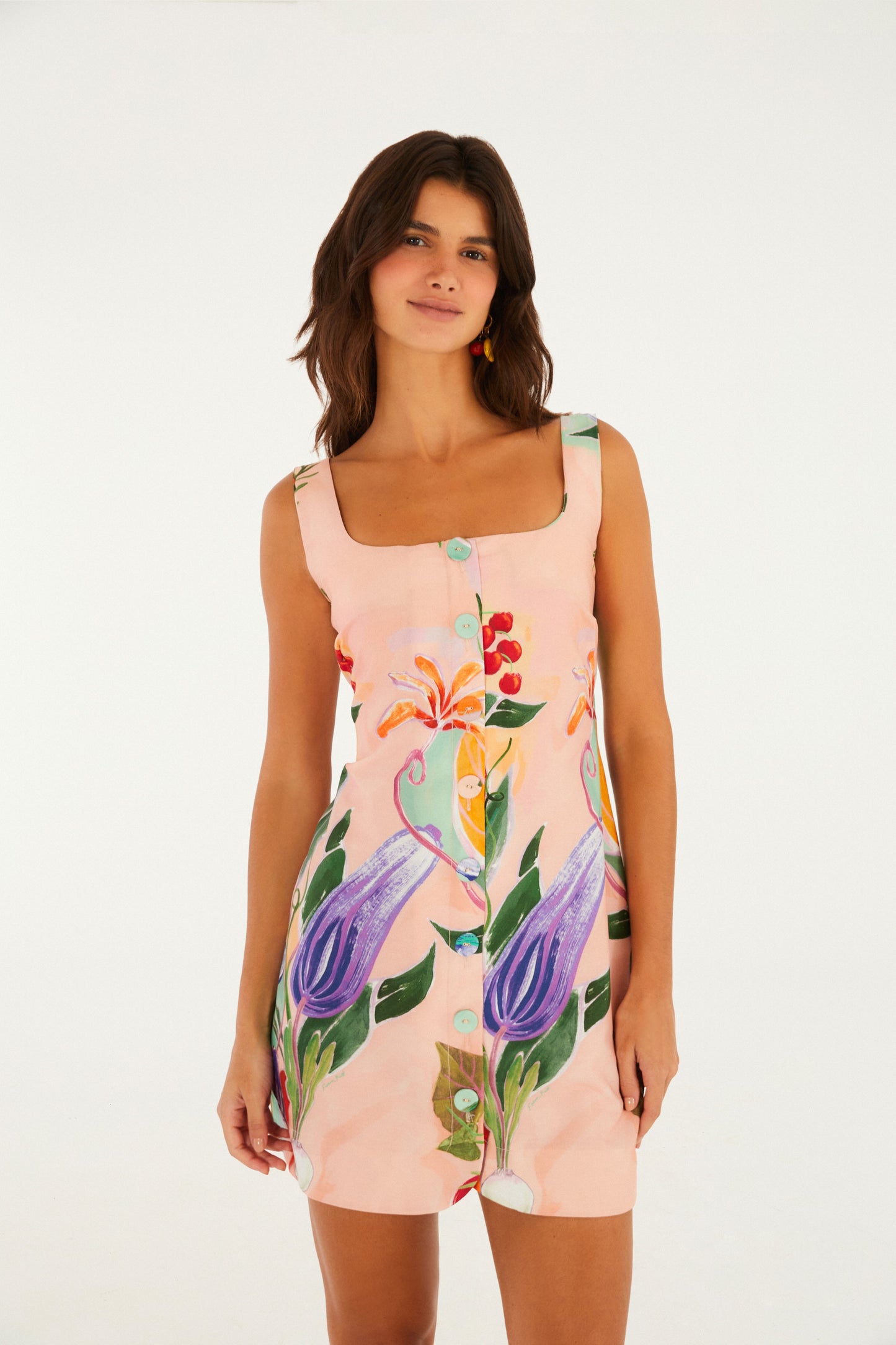 Vestido Corto Estampado Legumes Pintados