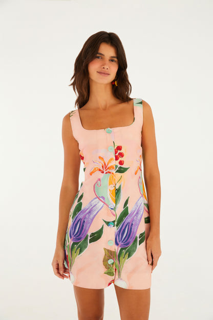Vestido Corto Estampado Legumes Pintados