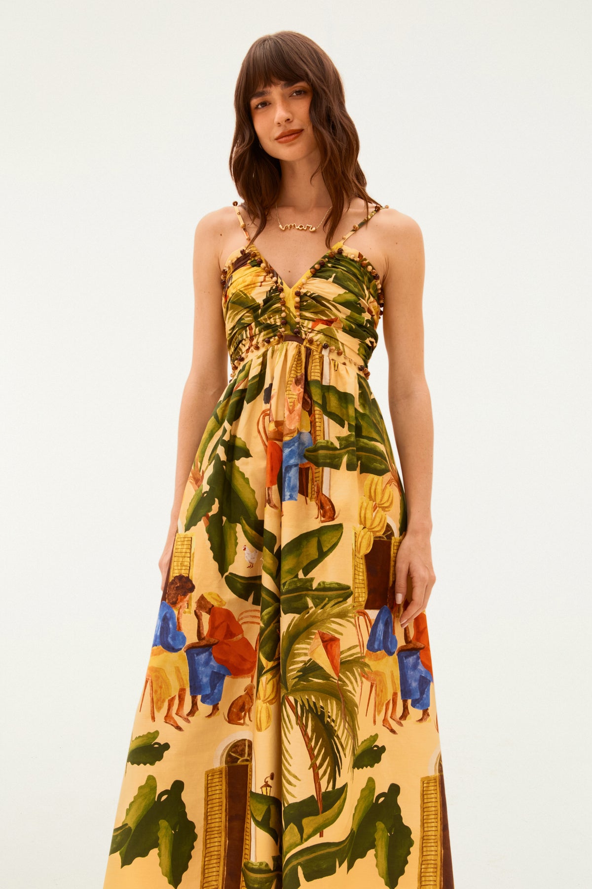Vestido Cropped Estampado Café da Tarde