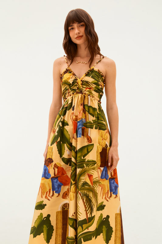Vestido Cropped Estampado Café da Tarde