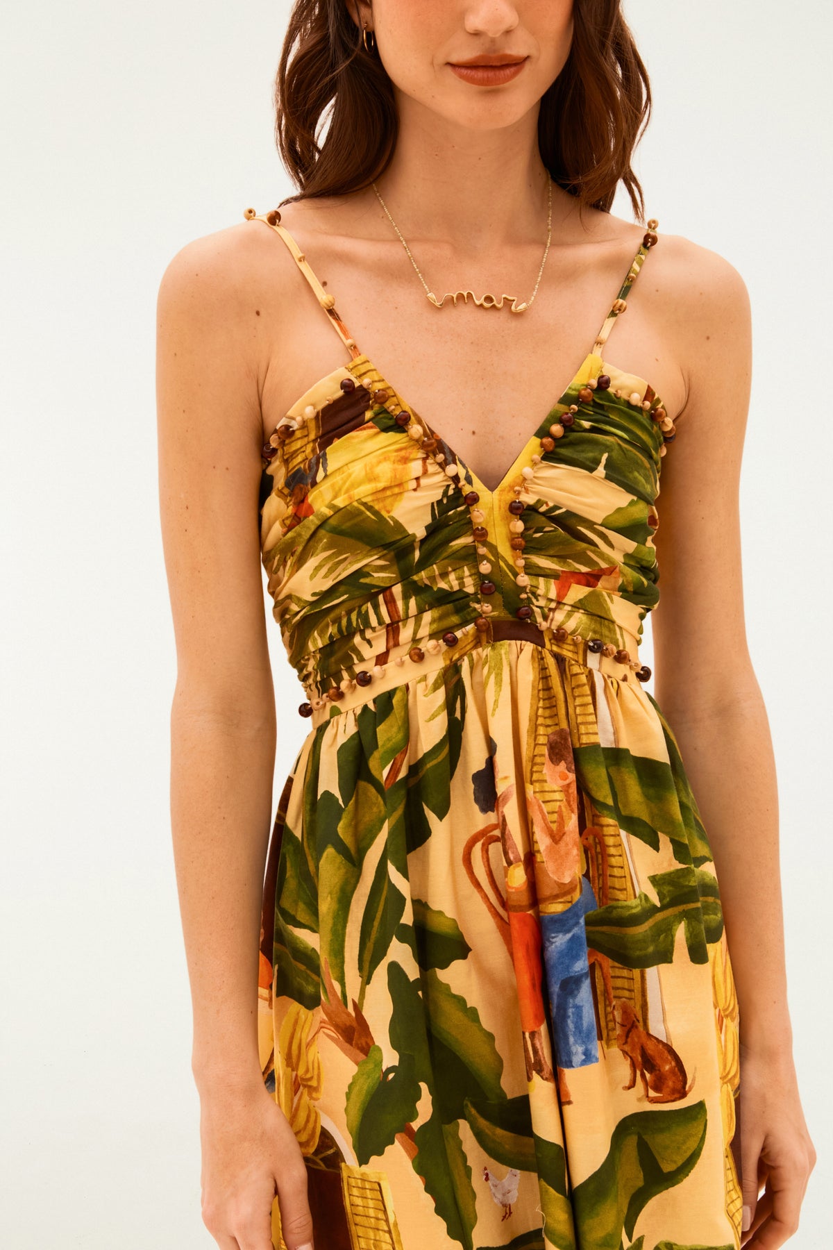 Vestido Cropped Estampado Café da Tarde