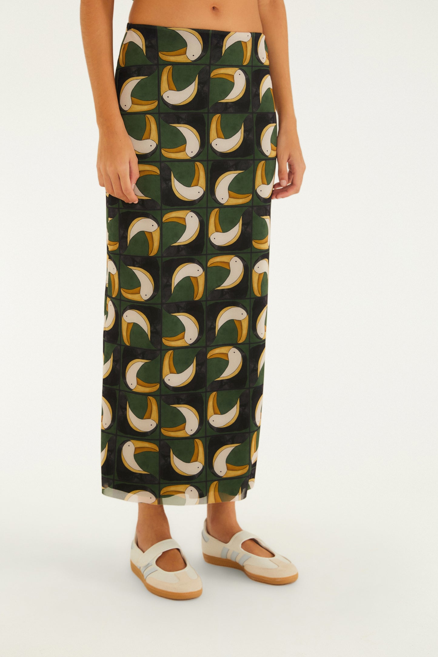 Falda Midi Tule Estampada Tuca Tropical Mini
