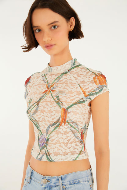 Blusa Encaje Estampada Feira de Legumes