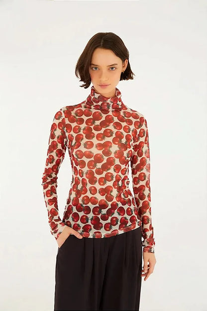 Blusa Tul Estampada Maxi Tomate