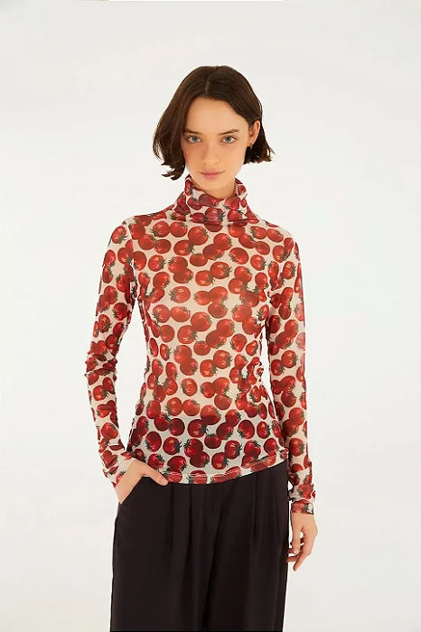 Blusa Tul Estampada Maxi Tomate