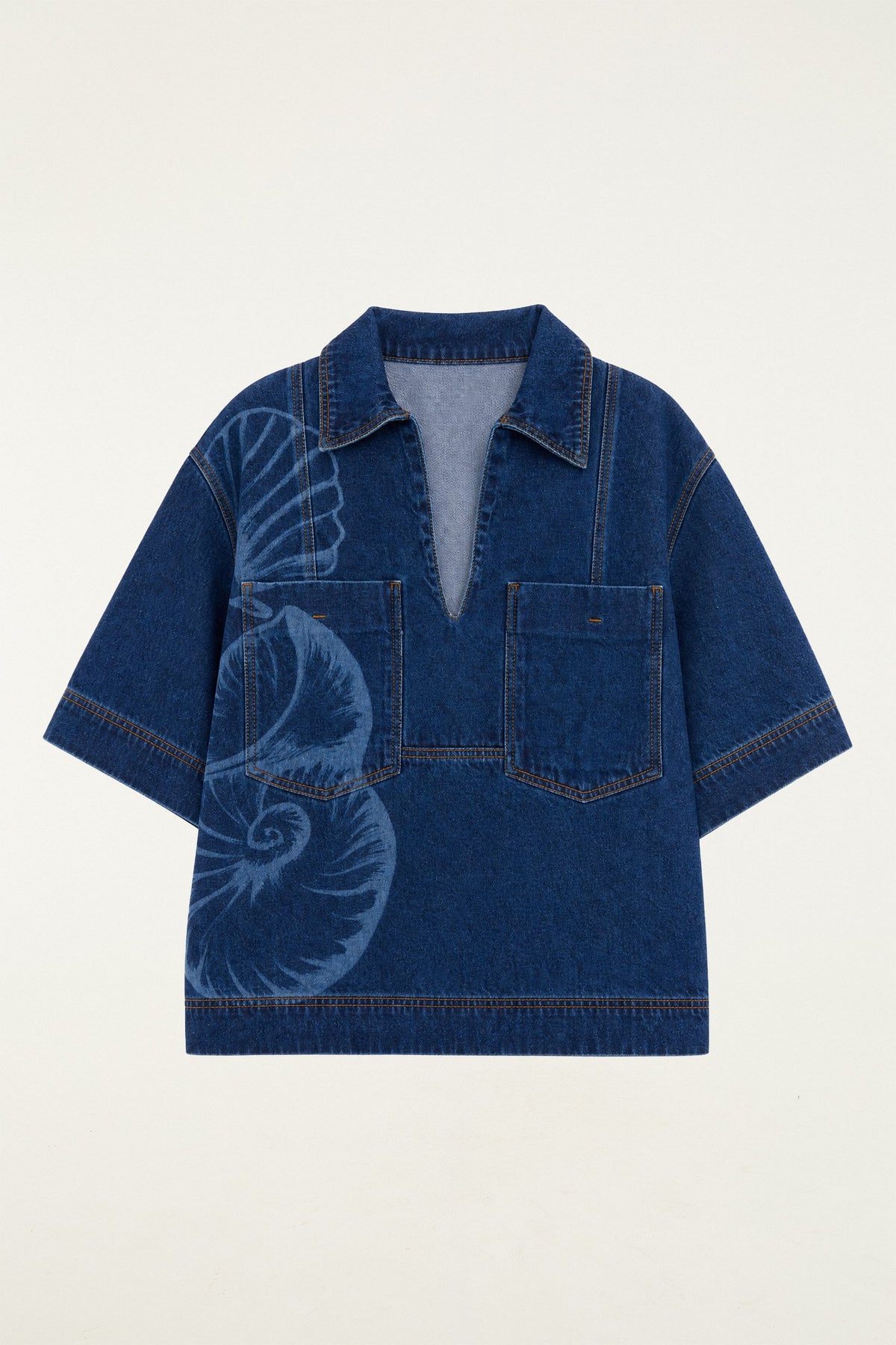 Camisa Jeans Polo Láser Maxi Conchas