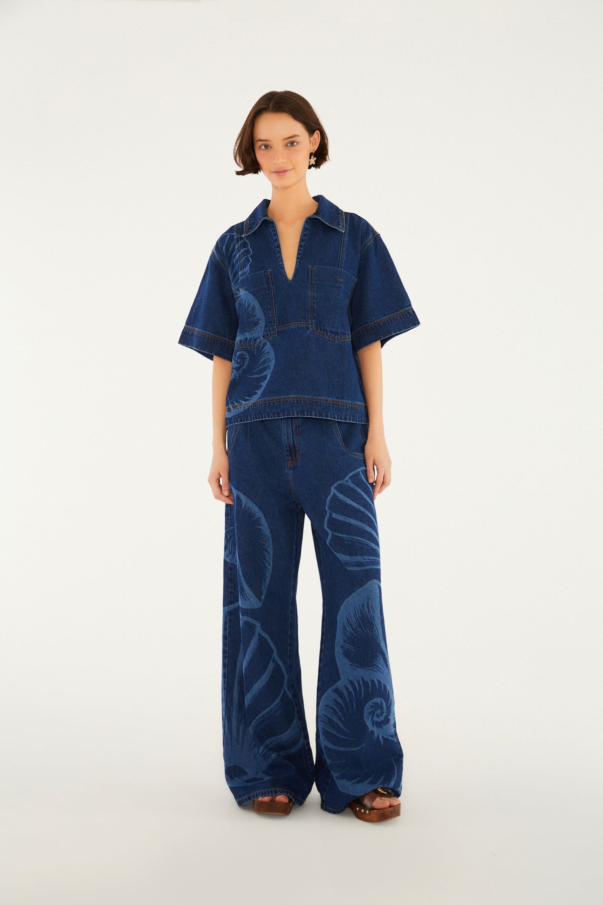 Camisa Jeans Polo Láser Maxi Conchas
