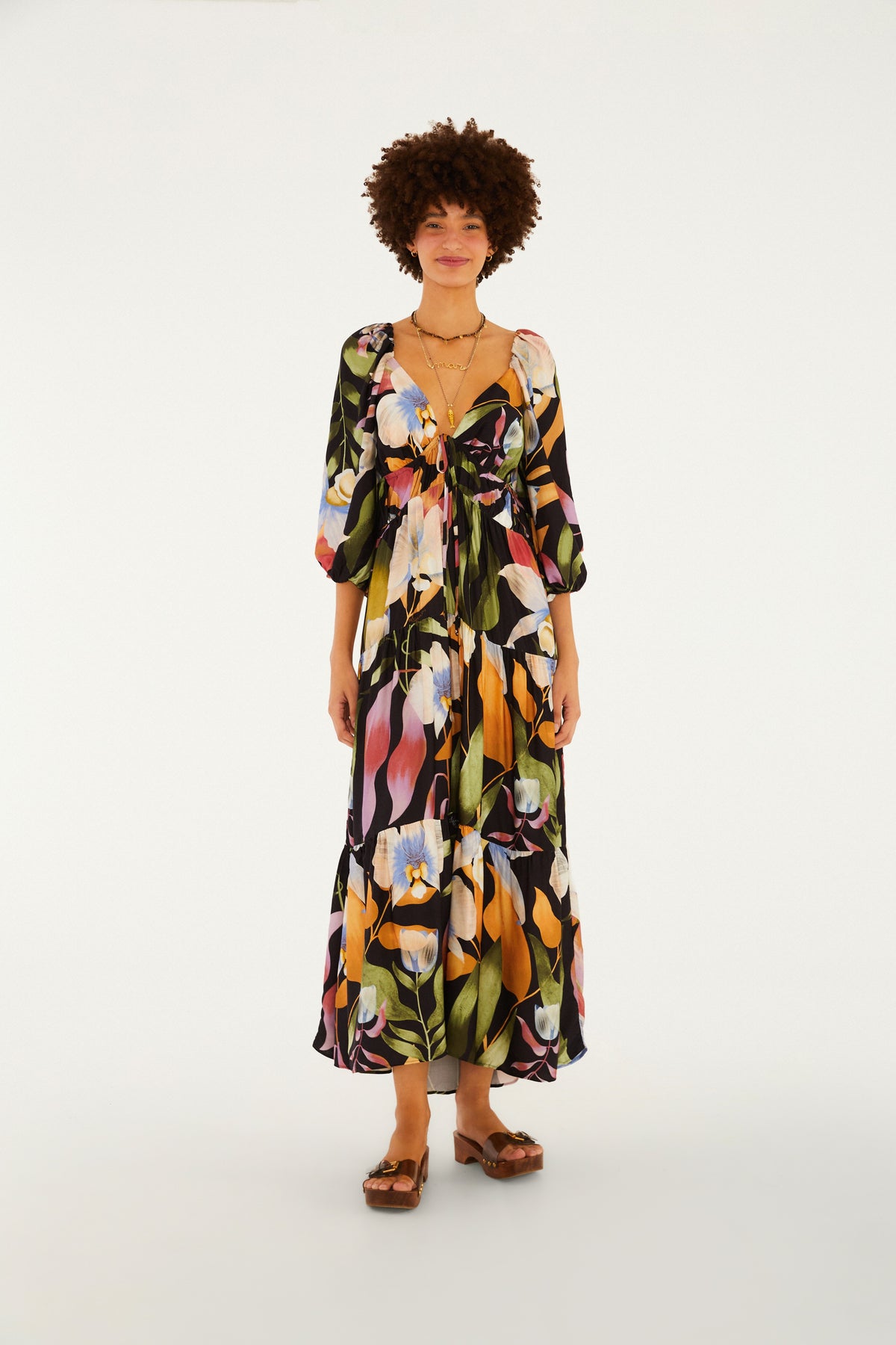 Vestido Mangas Estampado Vento de Flor