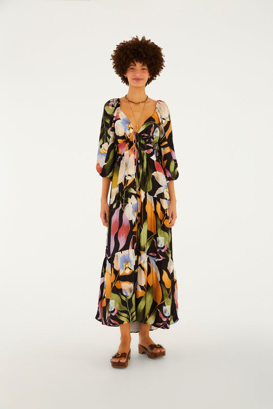 Vestido Mangas Estampado Vento de Flor