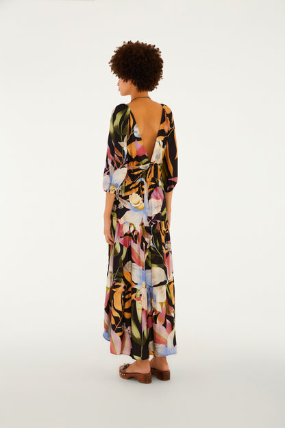 Vestido Mangas Estampado Vento de Flor