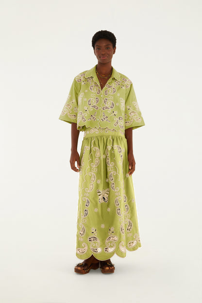 Falda Cropped Bordada Bandanas Jardim Verde Arruda