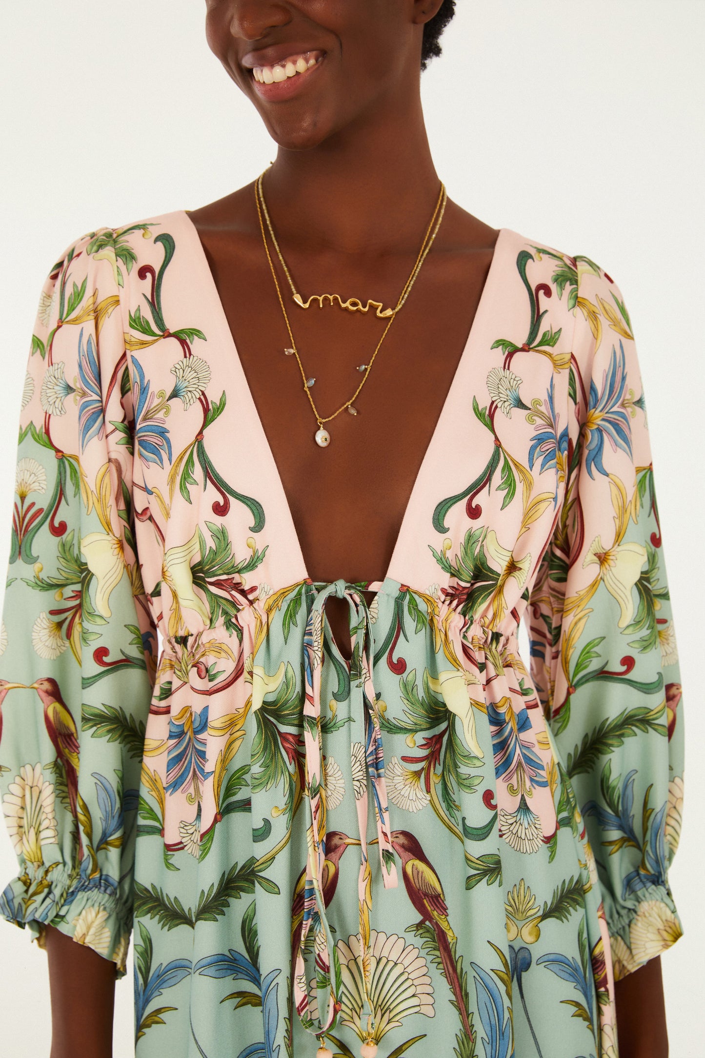 Vestido Manga Larga Estampado Florescer