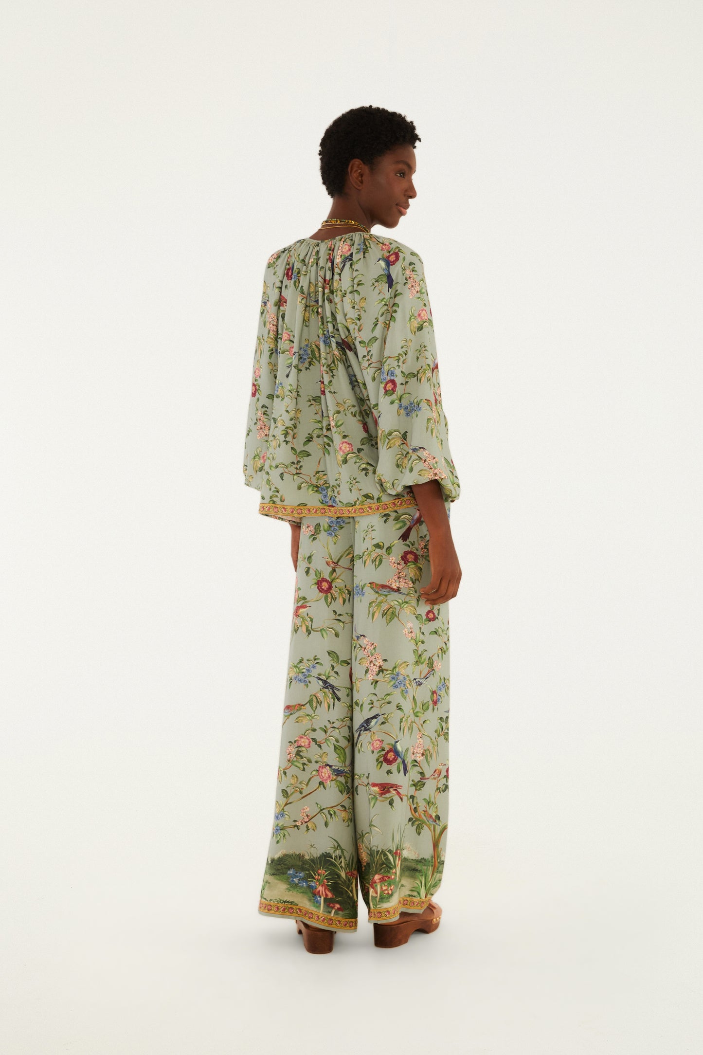 Pantalon Palazzo Estampado Canto de Pássaro
