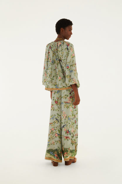 Pantalon Palazzo Estampado Canto de Pássaro