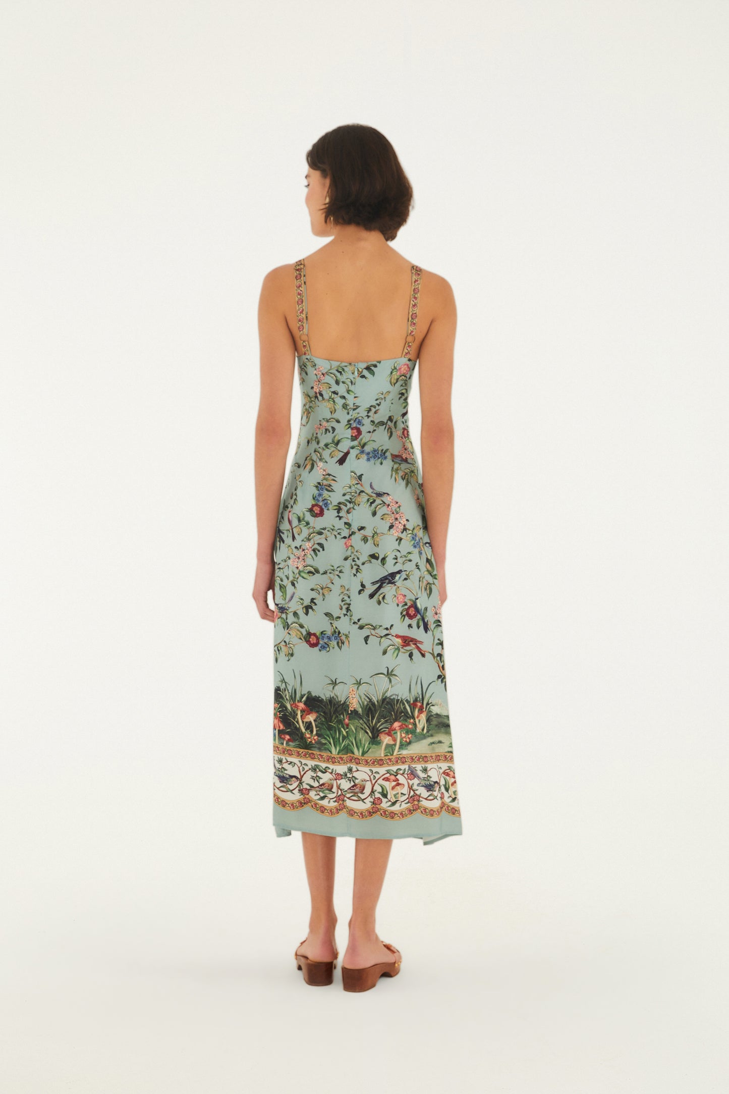 Vestido Largo Tirantes Estampado Canto de Pássaro