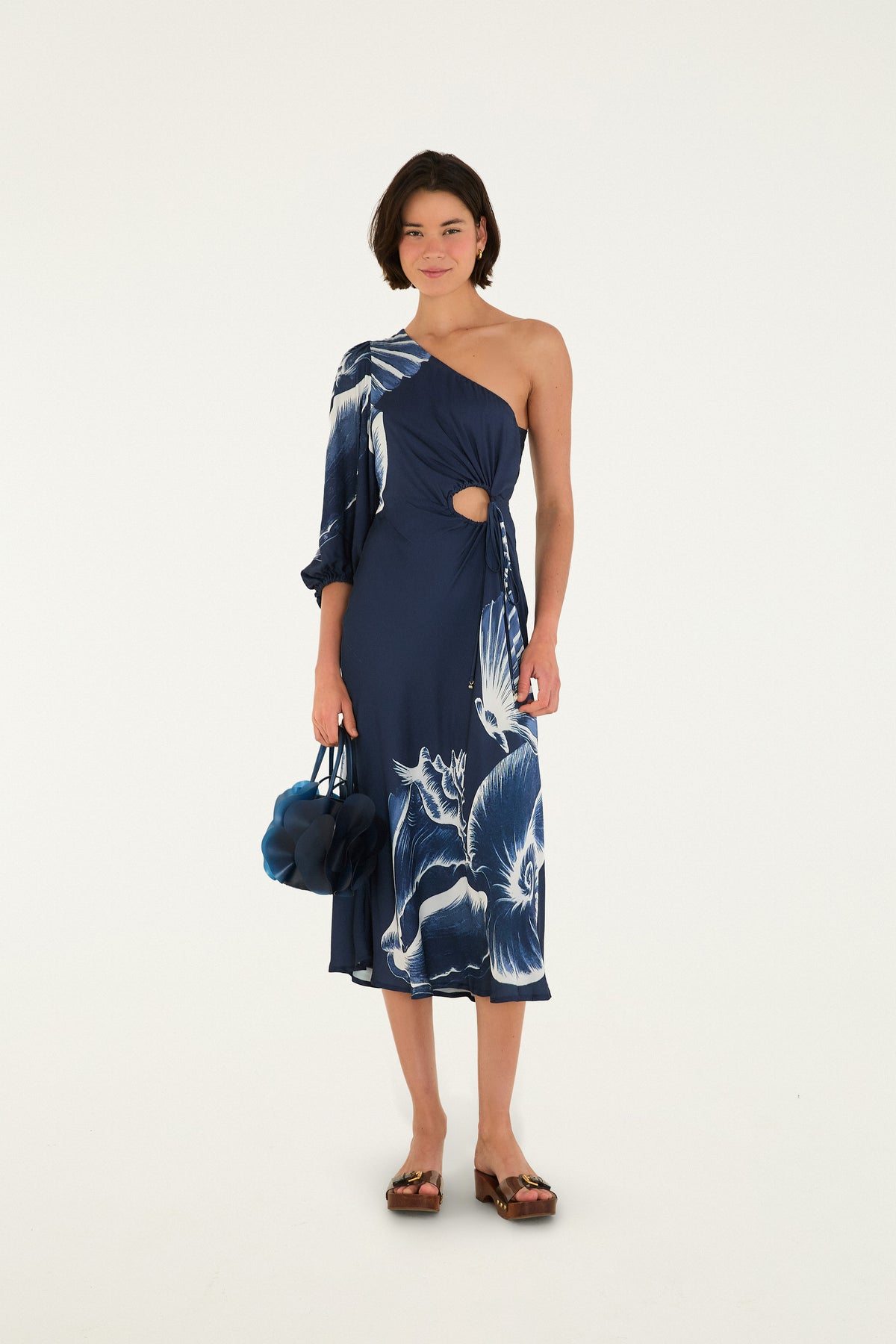 Vestido Largo Un Hombro Estampado Maxi Conchas