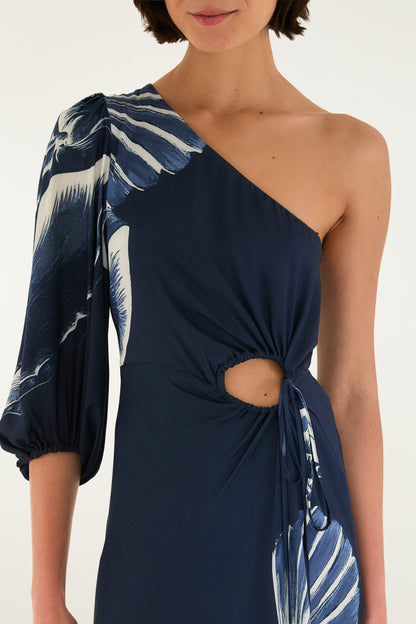 Vestido Largo Un Hombro Estampado Maxi Conchas
