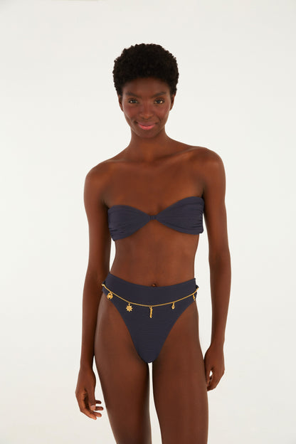Bikini Hot Pants Cadena Liso Azul Noite