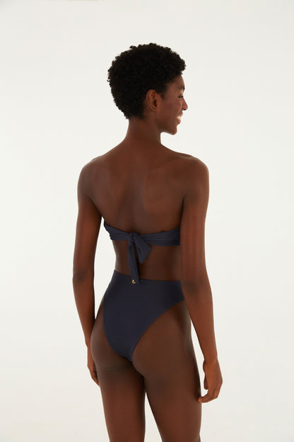 Bikini Hot Pants Cadena Liso Azul Noite