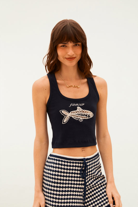 Camiseta Sin Mangas Richelieu Peixe Azul Noite