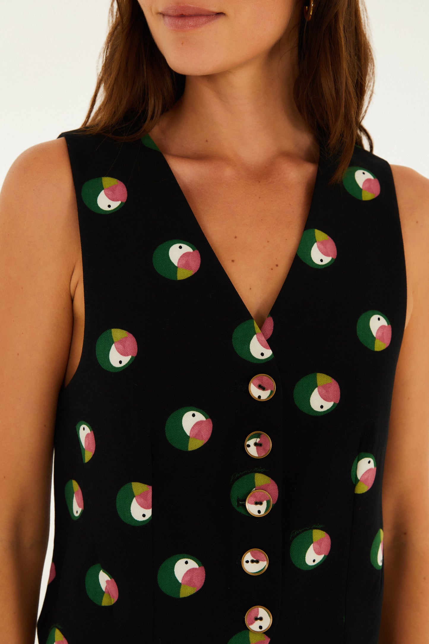 Blusa Chaleco Estampada Poá de Ararinha